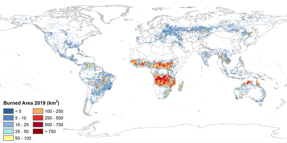 FireCCI Total Burned Area 2019